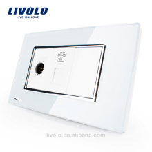 US/AU Standard Livolo Luxur TV & Telephone Socket With White Pearl Crystal Glass VL-C391VT-81